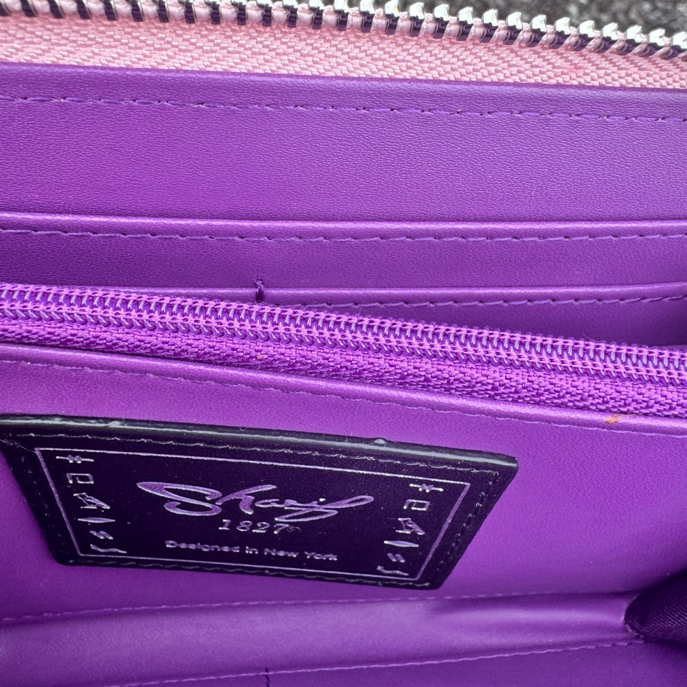 Sharif 1827 Pink Ostrich Embossed Leather Zip Around Wallet with dust bag - Picture 7 of 7